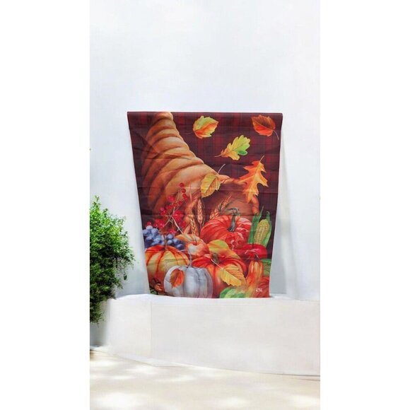 Fall Bounty Cornucopia Holiday Thanksgiving House Flag 40" x 28" - Picture 4 of 4